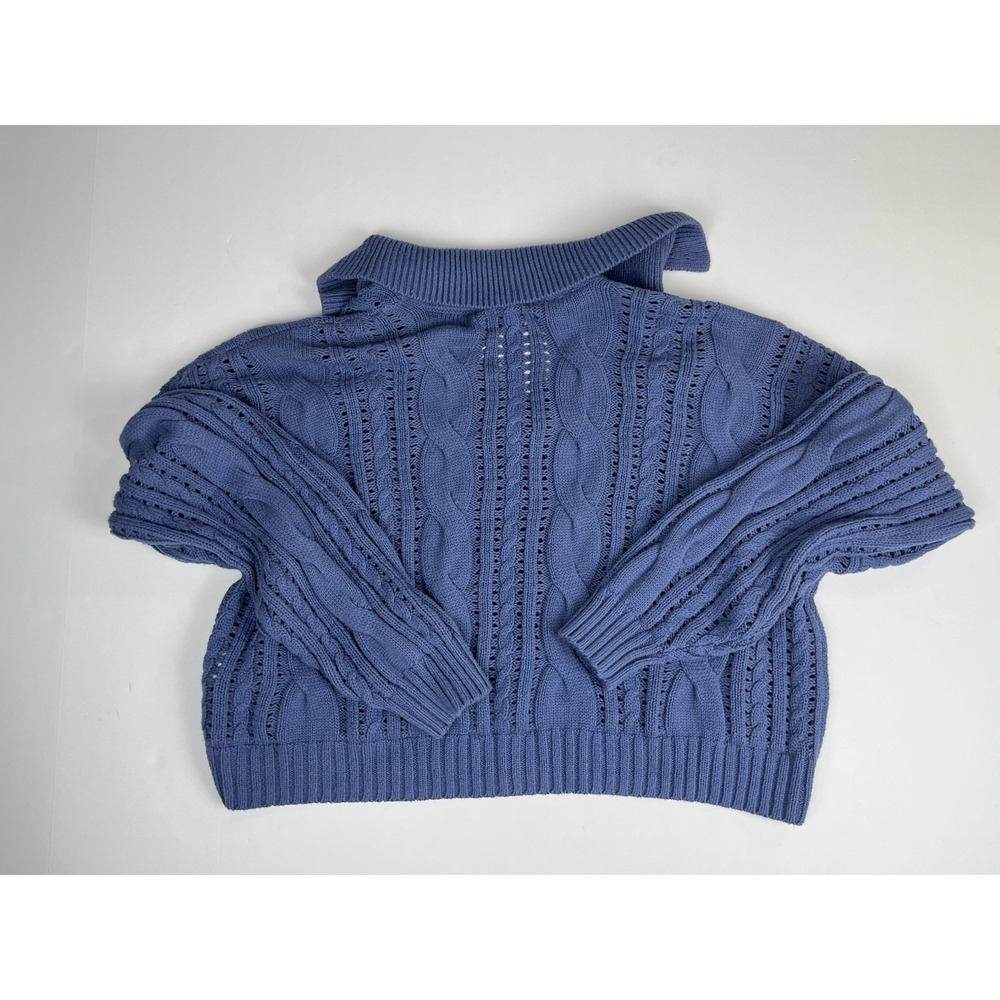 Hollister‎ Co. Blue Cropped Cable Knit Collared V-Neck Sweater Sz S - Picture 4 of 10